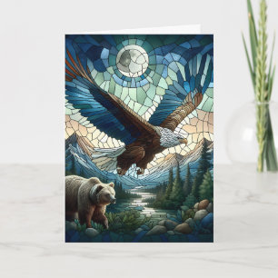 Mosaic Bear and Eagle in the Mountains  Card