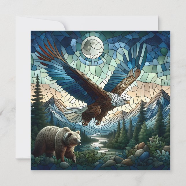 Mosaic Bear and Eagle in the Mountains   Card (Front)