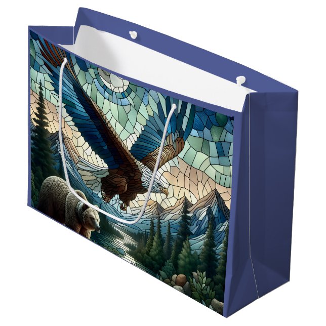 Mosaic Bear and Eagle in the Mountains  Large Gift Bag (Front Angled)