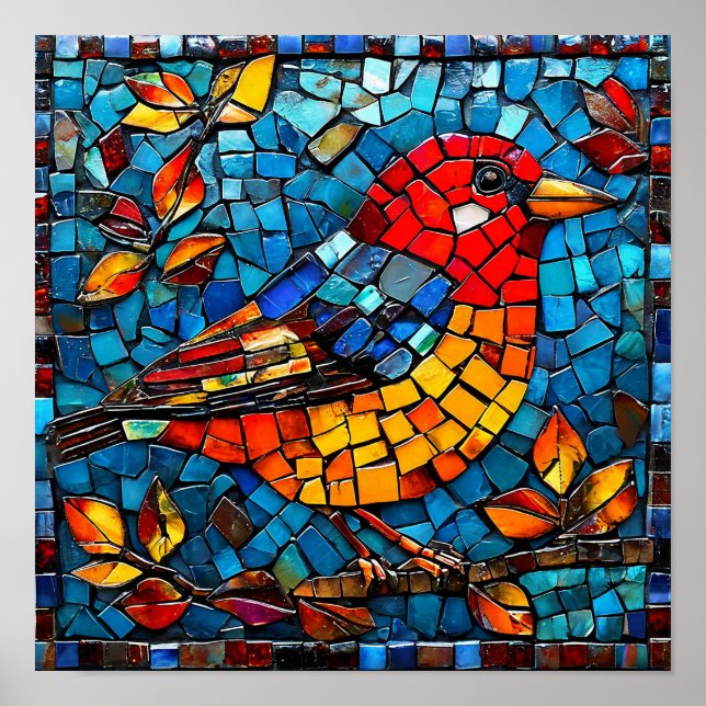🐦 Mosaic Bird Modern Nature Art Print Gift ✨ (Front)