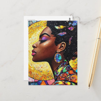 Mosaic Black Queen Art Gold Jewel Tone Postcard