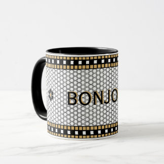 Mosaic Black White and Gold with Custom Text Mug