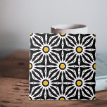 Mosaic Black White and Yellow Geometric Ceramic Tile<br><div class="desc">This ceramic tile features a symmetrical and repetitive pattern that is both captivating and visually pleasing. The background of the tile is a stark black, which serves as a canvas that makes the intricate design stand out prominently. Radiating from central points adorned with golden-yellow circles are white shapes that are...</div>