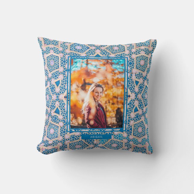 Mosaic Blue and Pink Photo Cushion (Front)