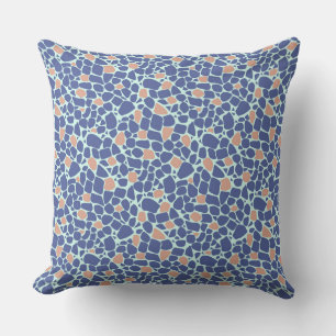 Mosaic blue beige abstract pattern tile retro cushion