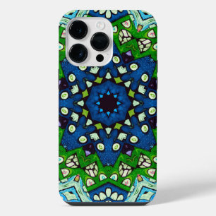 Mosaic Blue Green Hippie Boho Mandala iPhone 14 Pro Max Case