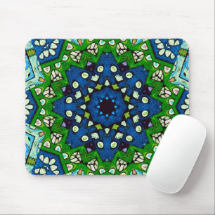 Mosaic Blue Green Hippie Boho Mandala Mouse Pad