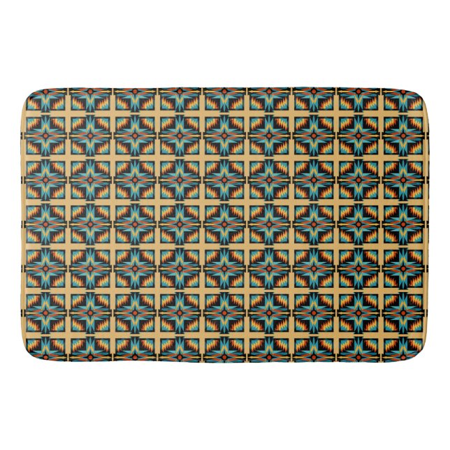 Mosaic blue orange beige bath mat (Front)