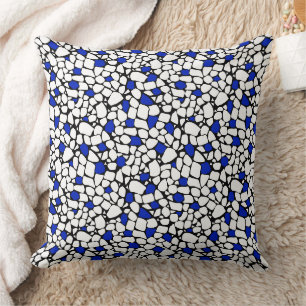 Mosaic blue white black abstract pattern tile retr cushion