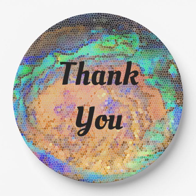 Mosaic Bright Neon Colour Abstract Thank You Paper Plate (Front)
