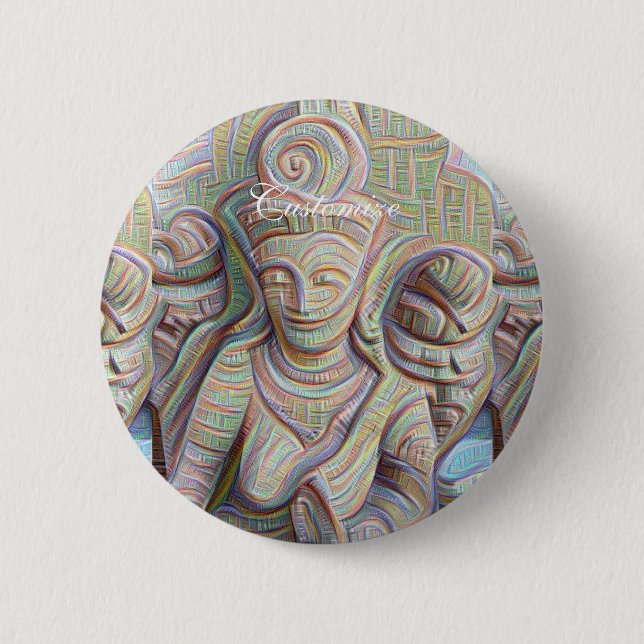 Mosaic  buddha statue 6 cm round badge (Front)