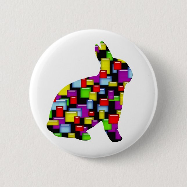 mosaic bunny rabbit 6 cm round badge (Front)