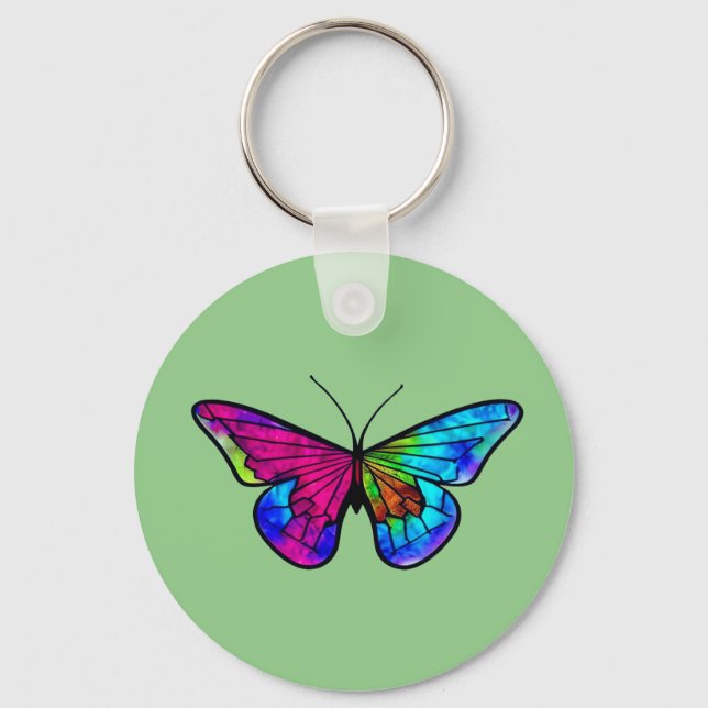 Mosaic butterflay stained glass style        key ring (Front)