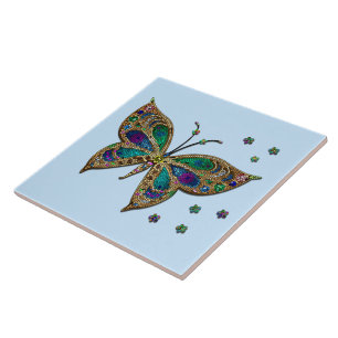 Mosaic Butterfly Blue Ceramic Tile