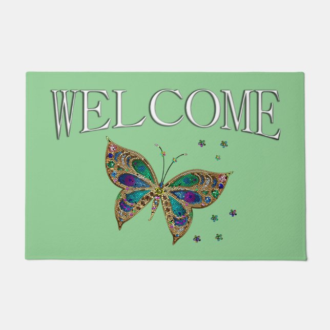 Mosaic Butterfly Green Doormat (Front)