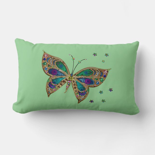 Mosaic Butterfly Green Lumbar Cushion (Front)