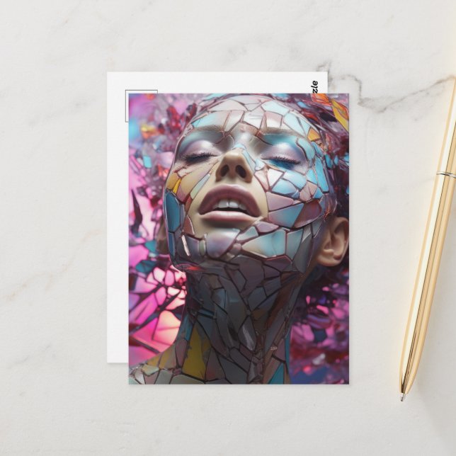 Mosaic Butterfly Woman Postcard (Front/Back In Situ)