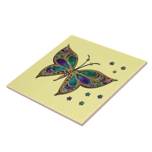 Mosaic Butterfly Yellow Ceramic Tile (Side)