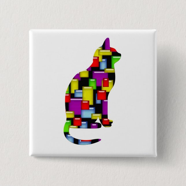 mosaic cat 15 cm square badge (Front)