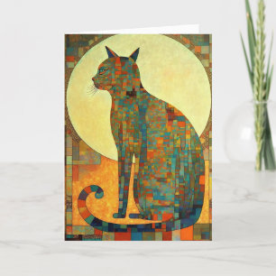 Mosaic Cat: Abstract Egyptian-Inspired Thank You Card