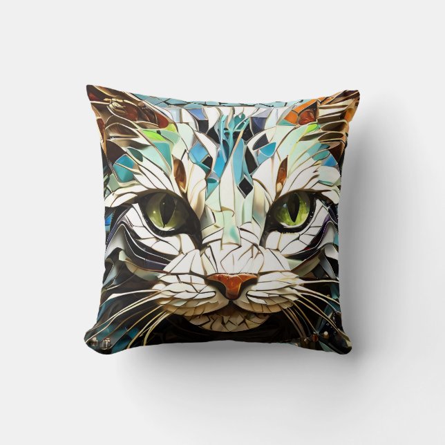 Mosaic Cat Cushion throw pillows  (Front)