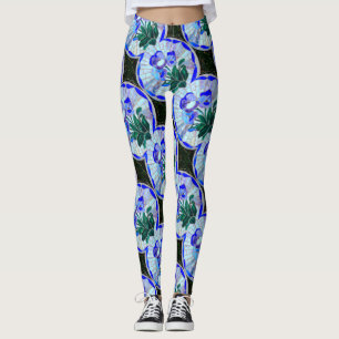 mosaic circles blue flower leggings