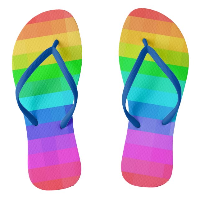 Mosaic Colourful Chequered Rainbow Square Chic Thongs (Footbed)