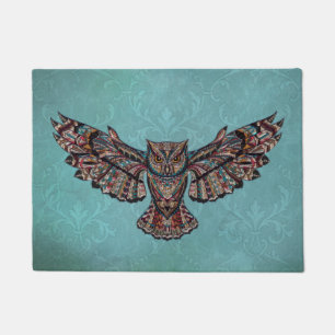 Mosaic colourful Owl with turquoise background Doormat