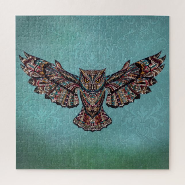 Mosaic colourful Owl with turquoise background Jigsaw Puzzle (Vertical)