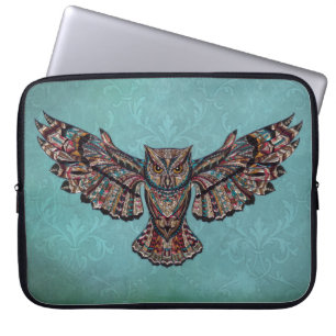 Mosaic colourful Owl with turquoise background Laptop Sleeve