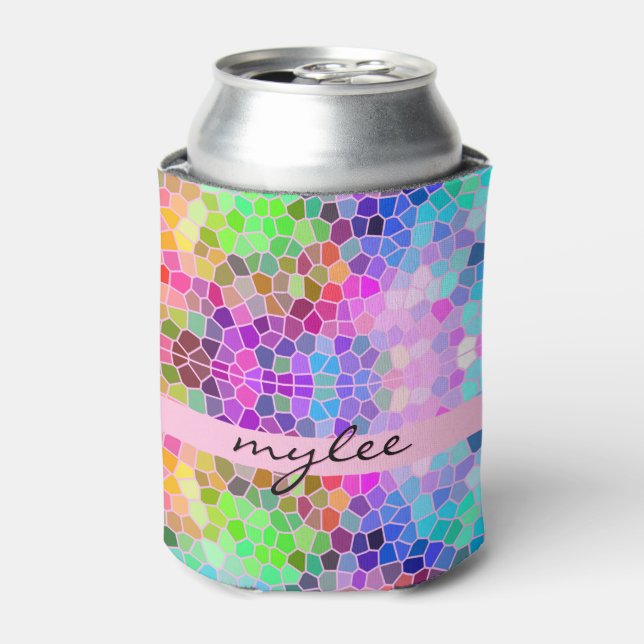 Mosaic Colourful Rainbow Pink Blue Abstract Funky Can Cooler (Can Front)