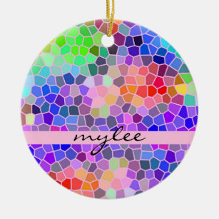 Mosaic Colourful Rainbow Pink Blue Abstract Funky Ceramic Ornament