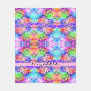 Mosaic Colourful Rainbow Pink Blue Abstract Funky Fleece Blanket