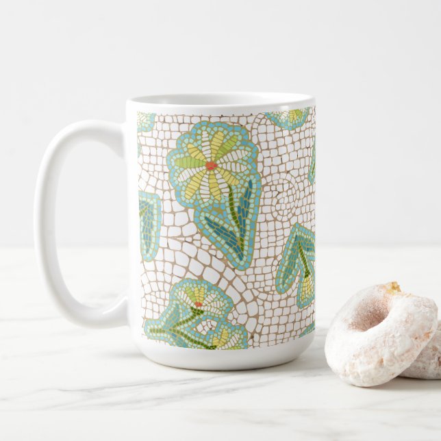 Mosaic Daisies White 11 oz Classic Mug (With Donut)