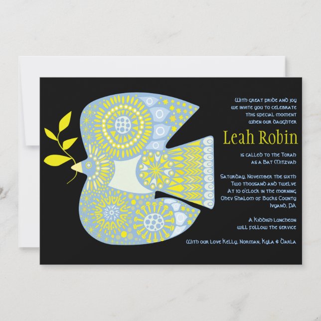 MOSAIC DOVE of PEACE Bat Mitzvah Invitation (Front)