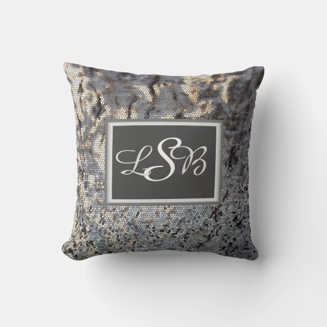 Mosaic Earth Tone Abstract Tiled Pattern Monogram Cushion (Front)