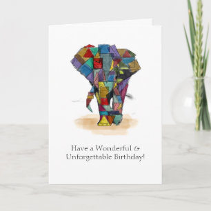 Mosaic Elephant Birthday Card