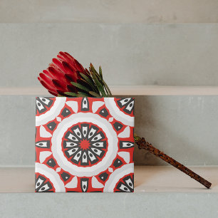 Mosaic Ethnic Geometric Red Grey Black & White Ceramic Tile