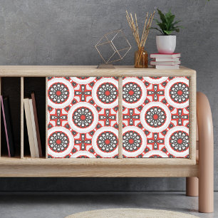 Mosaic Ethnic Geometric Red Grey Black & White Tissue Paper