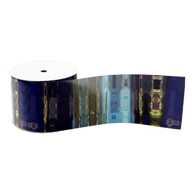 Mosaic Faux Glass Blue tone design Grosgrain Ribbon (Spool)