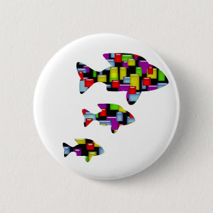 mosaic fish 6 cm round badge