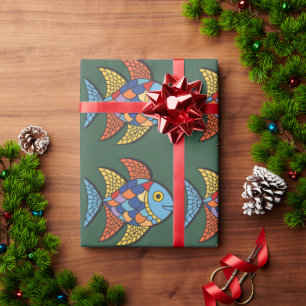 mosaic fish, Bright colours, aquarium Wrapping Paper
