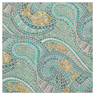 mosaic fish mint fabric