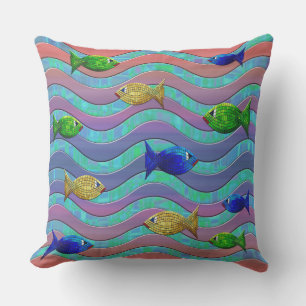 mosaic fish outdoor pillow