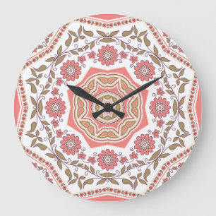 Mosaic Floral Star: Seamless Pattern Large Clock