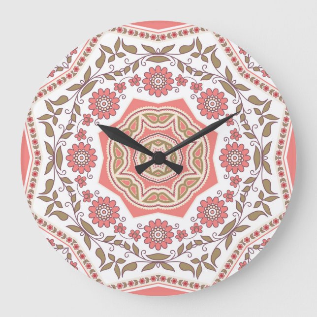 Mosaic Floral Star: Seamless Pattern Large Clock (Front)