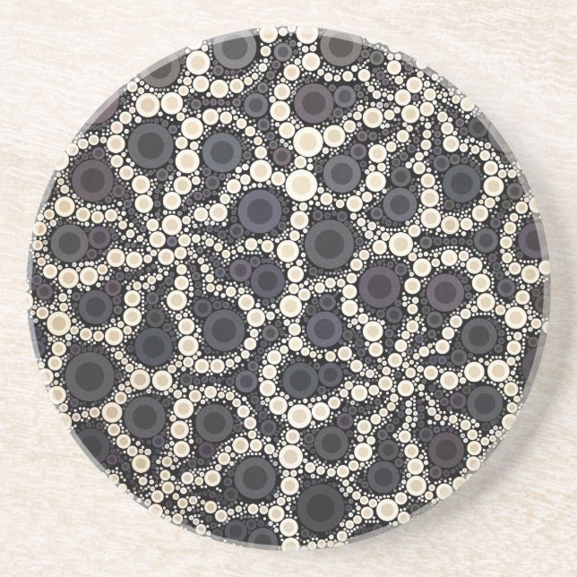 Mosaic Flower Petals Black Brown Tan Coaster (Front)