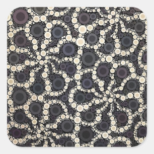 Mosaic Flower Petals Black Brown Tan Square Sticker
