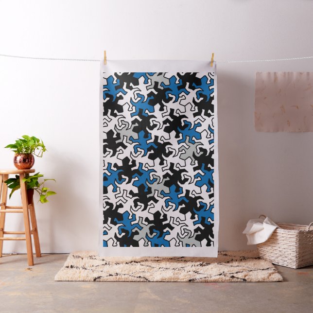 Mosaic Geckos Pattern - blue black white grey Fabric (In Situ)