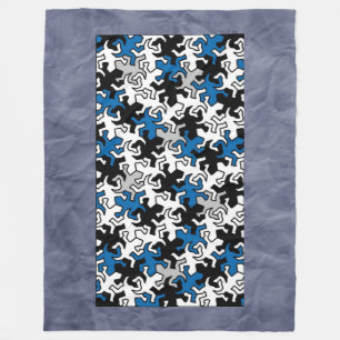 Mosaic Geckos Pattern - blue black white grey Fleece Blanket